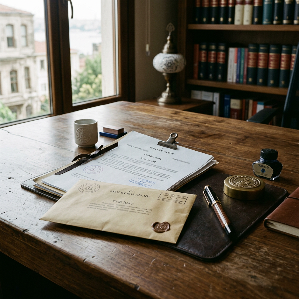 Legal documents and sealed envelope on a wooden desk