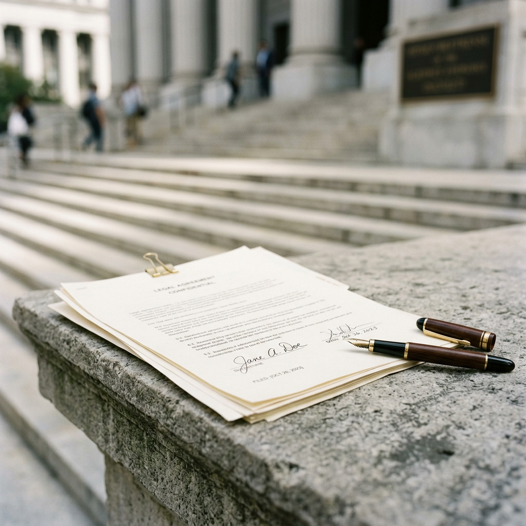 Signed legal document beside fountain pen